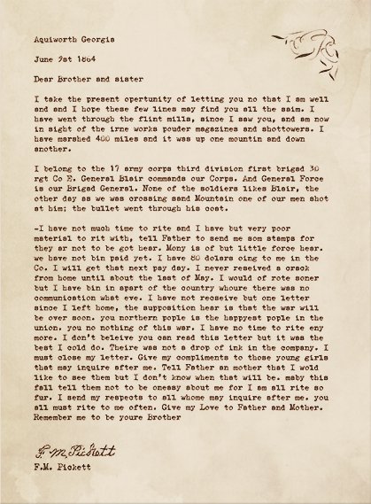 Francis Pickett's letter